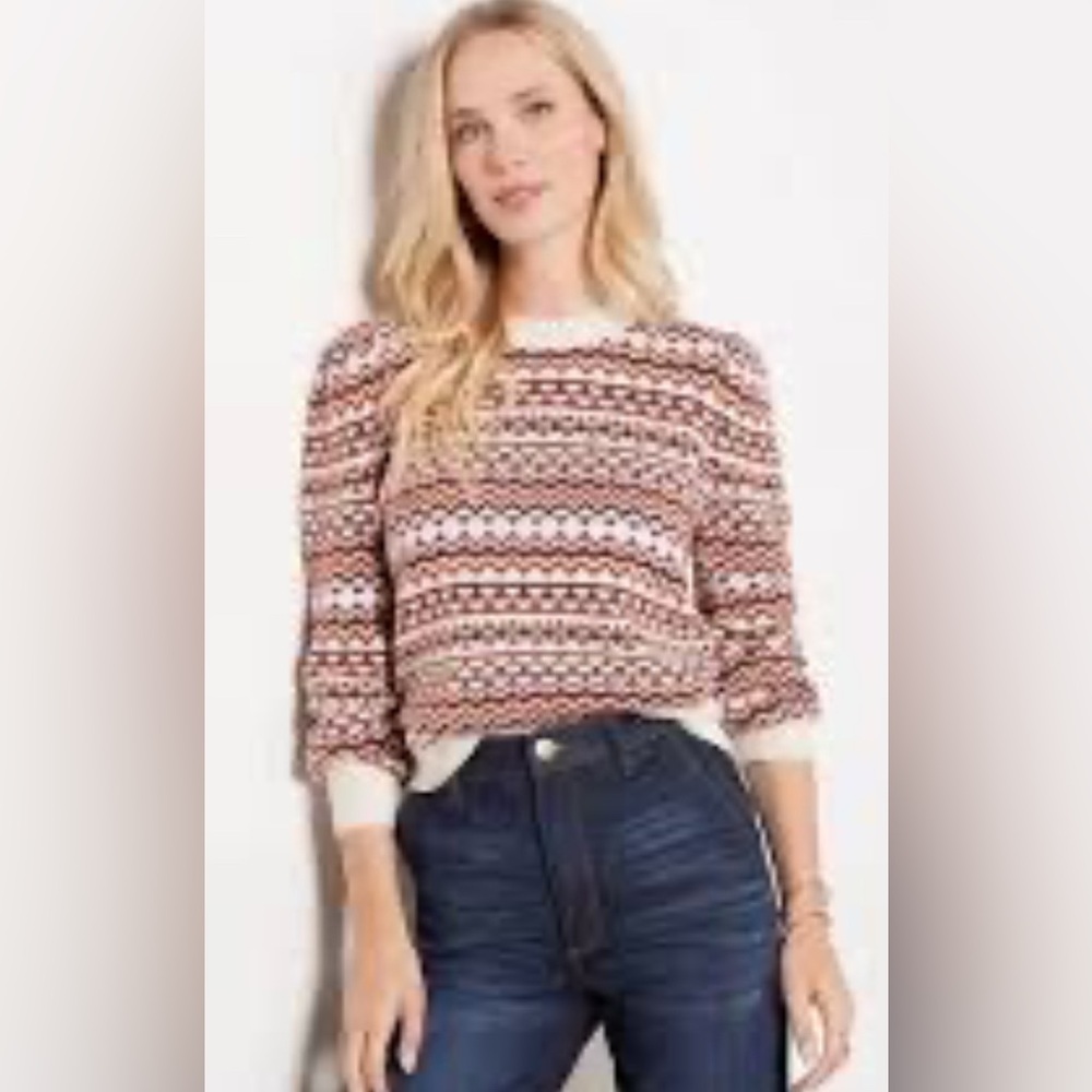 Evereve Haylo Fair Isle Puff Sleeve Sweater